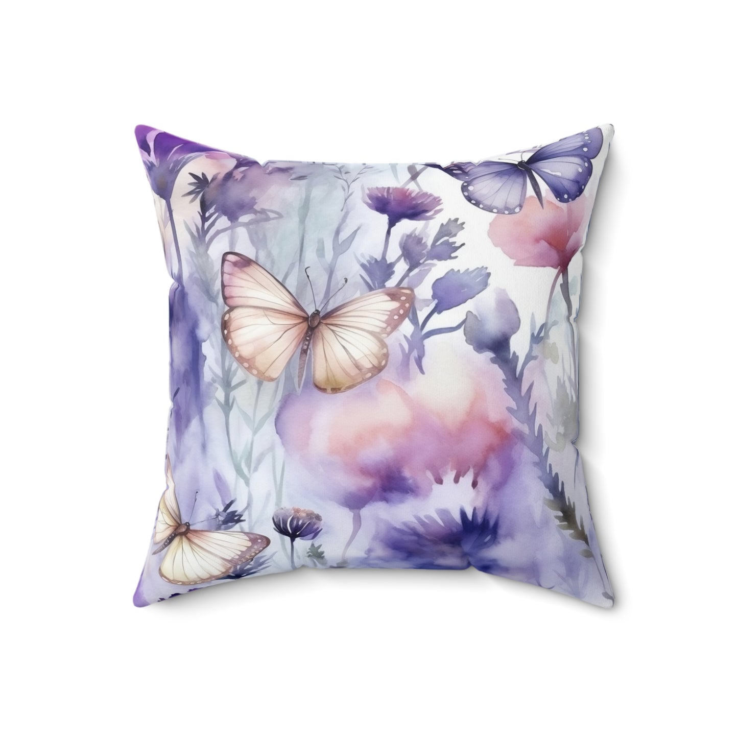 Spun Polyester Square Pillow, Butterfly Floral Cushion