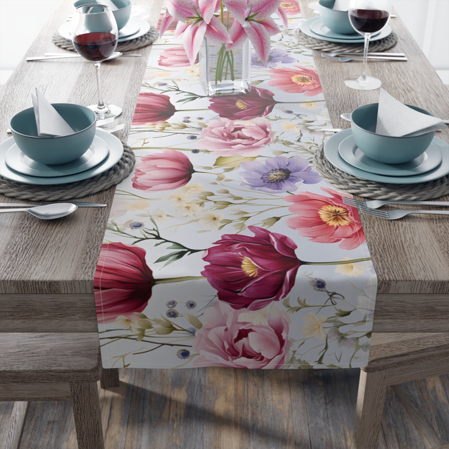 Floral Table Runner, Cotton Twill and Poly Available