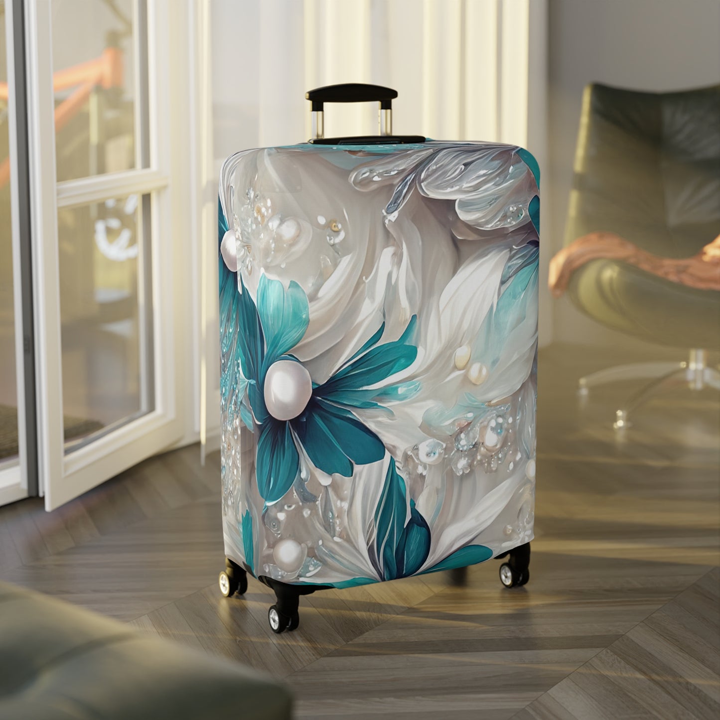 Luggage Cover, Turquoise Floral