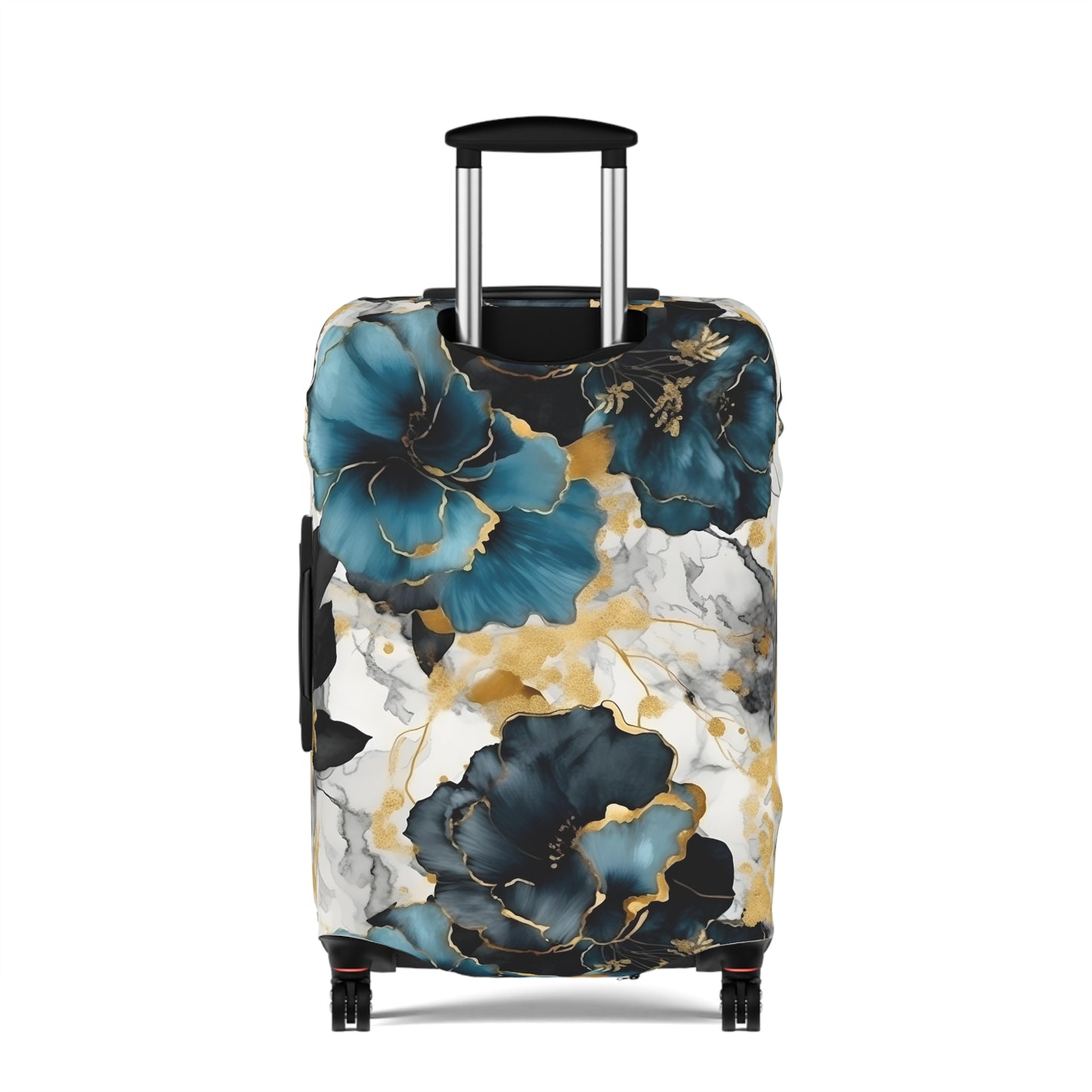 Luggage Cover, Alcohol Ink Black, Blue and Gold Floral