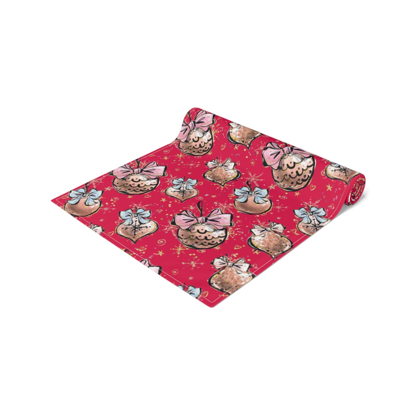 Christmas Baubles, Table Runner, Cotton Twill and Poly Available