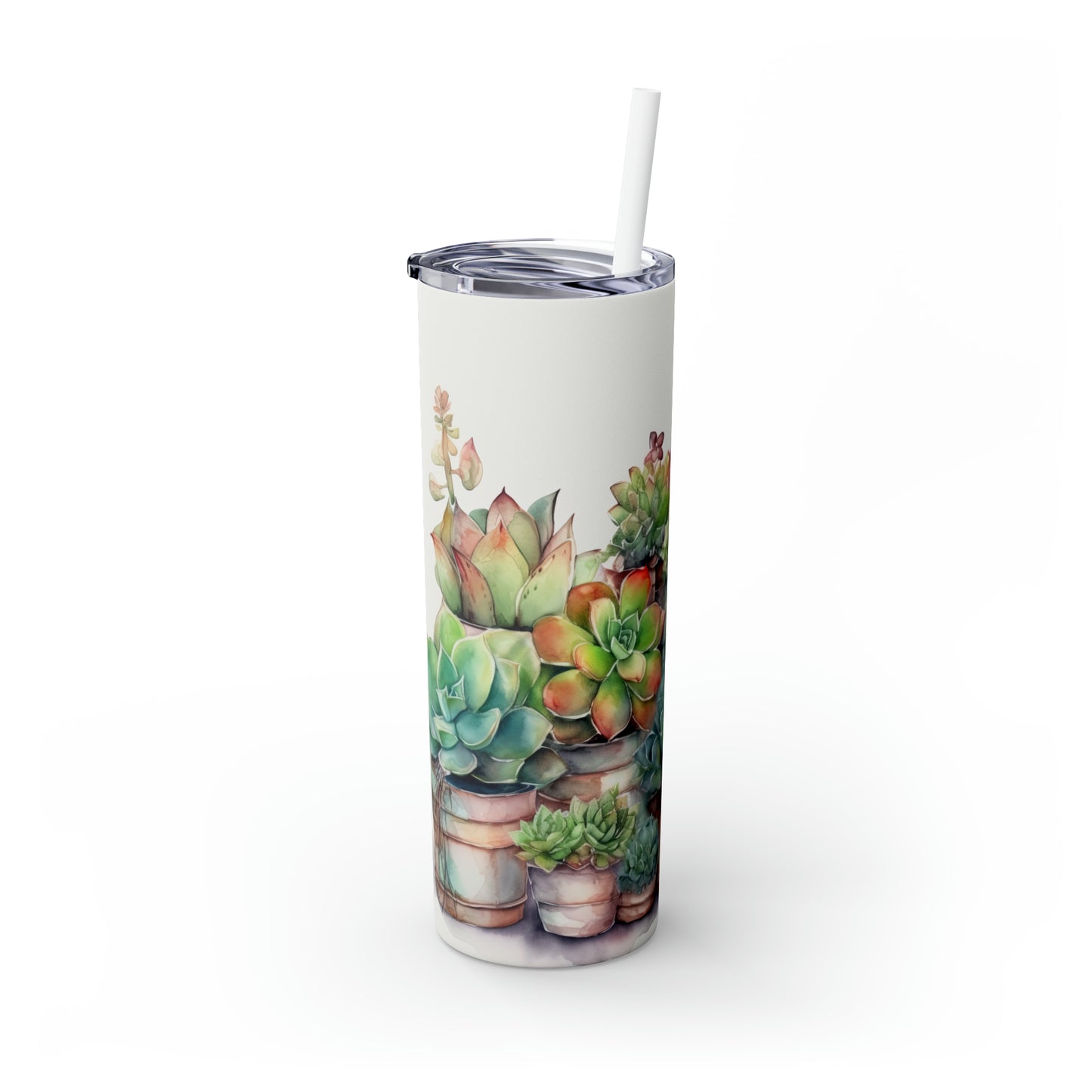 Skinny Tumbler with Straw, 20oz, Cactus