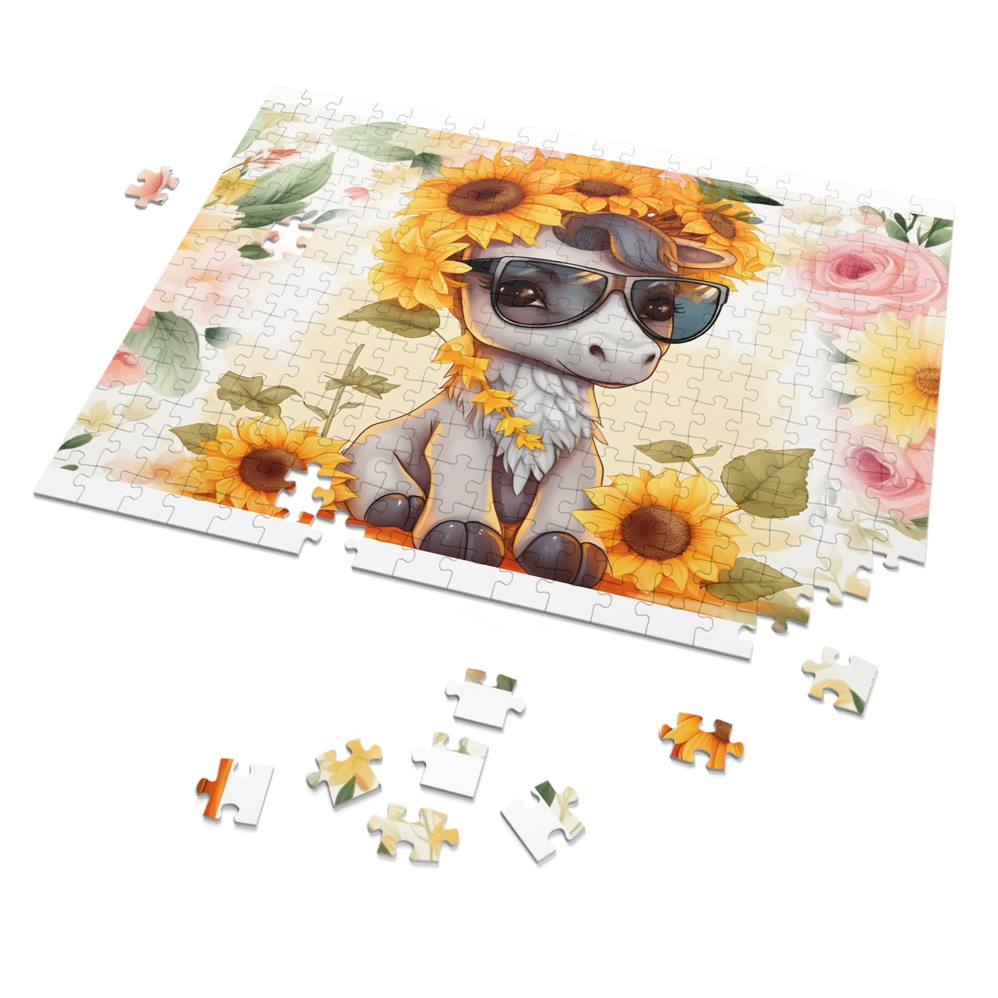 Puzzle, Donkey, Sunflowers, Personalised/Non-Personalised (30, 110, 252, 500,1000-Piece) awd-655