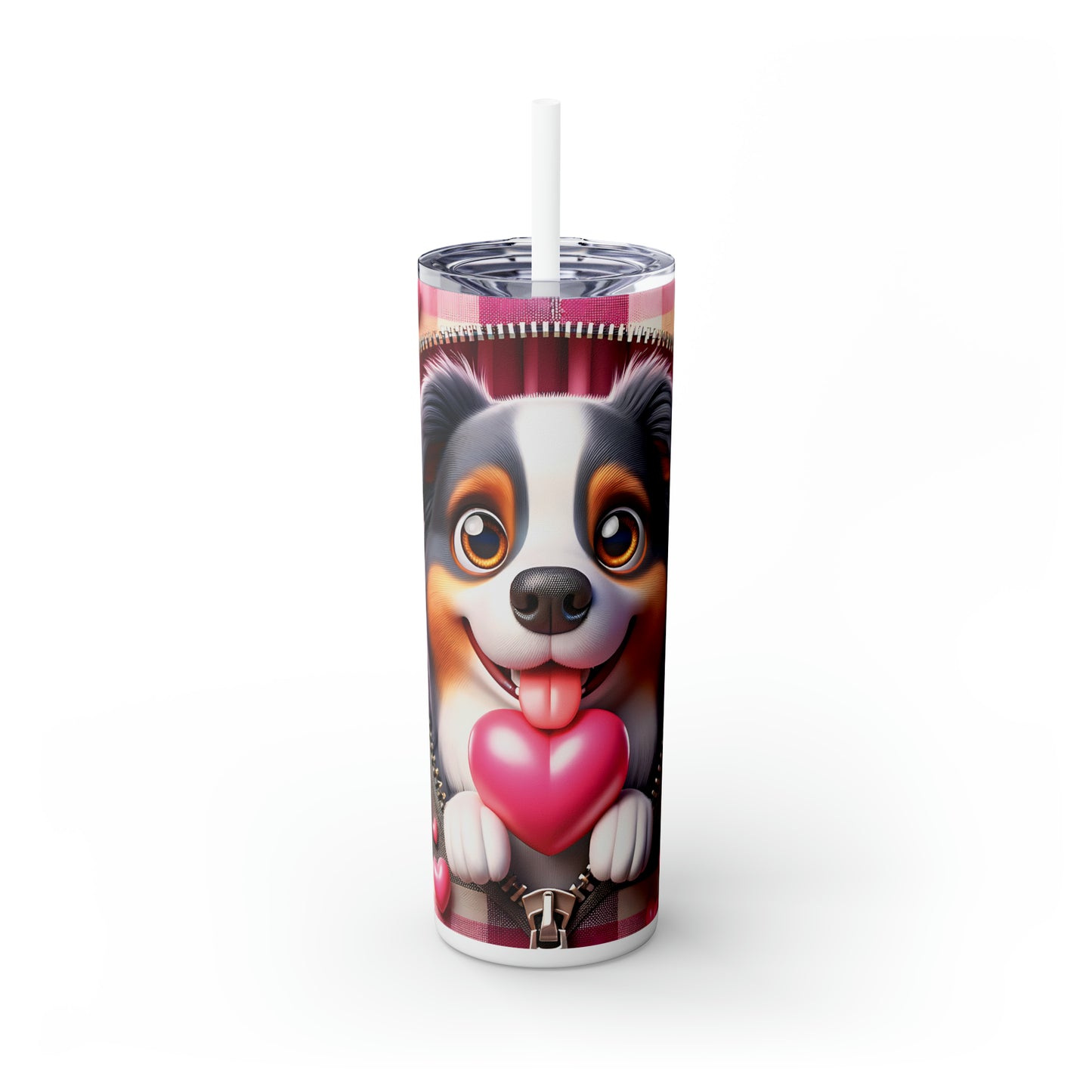 Skinny Tumbler with Straw, 20oz, Dog, Valentines Day, awd-1123