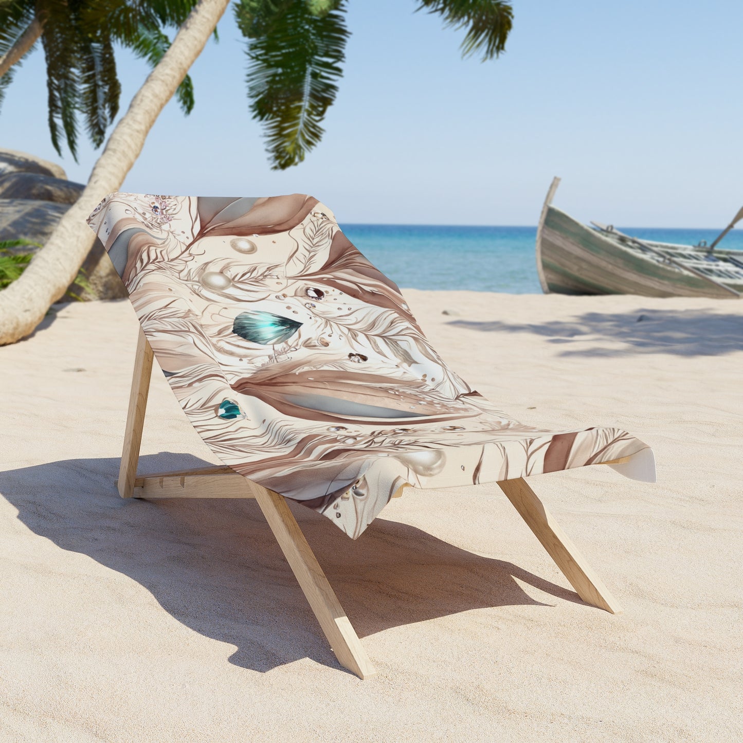 Beach Towel, Beige Floral, Polycotton Towel, 2 sizes Available
