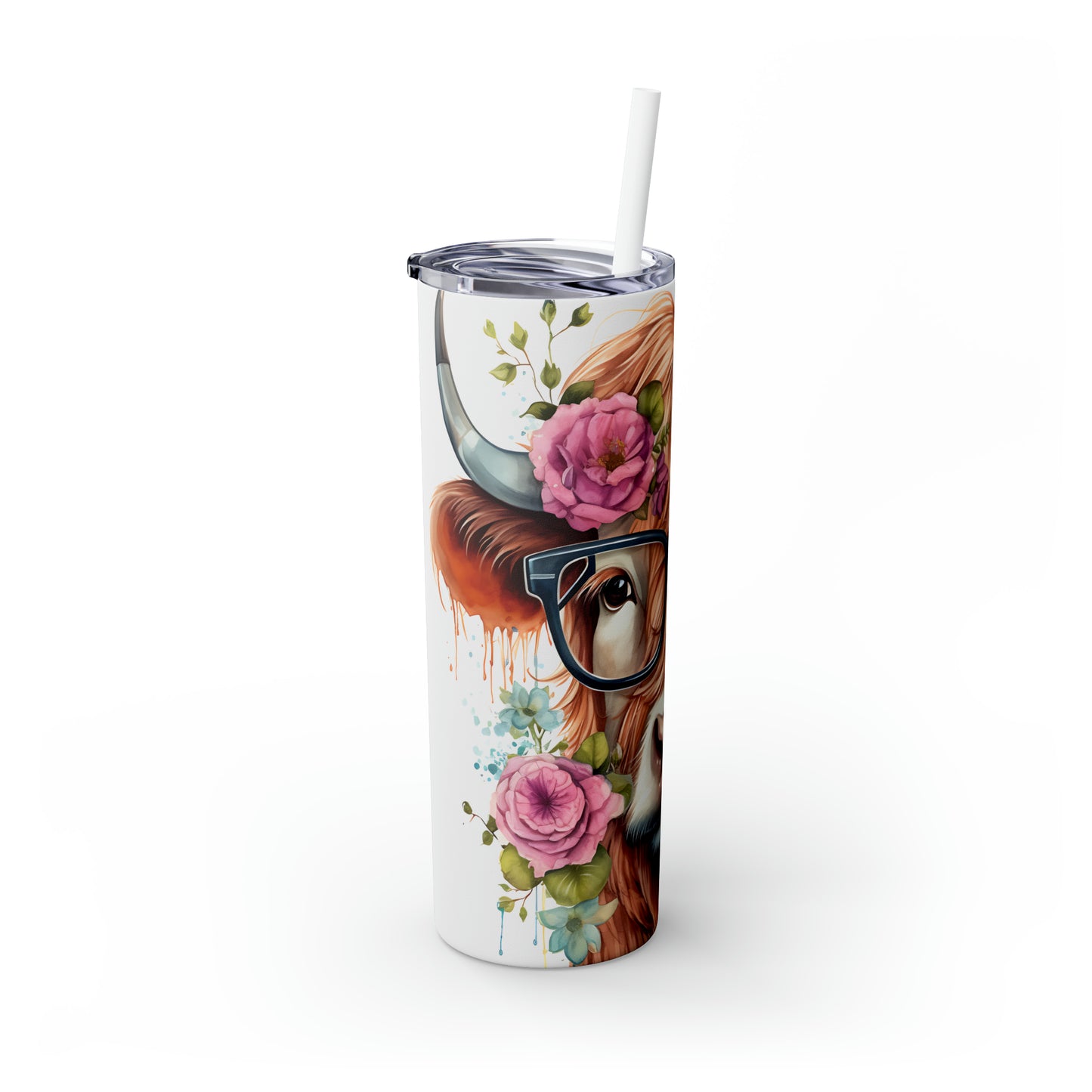 Skinny Tumbler with Straw, 20oz Highlander Cow