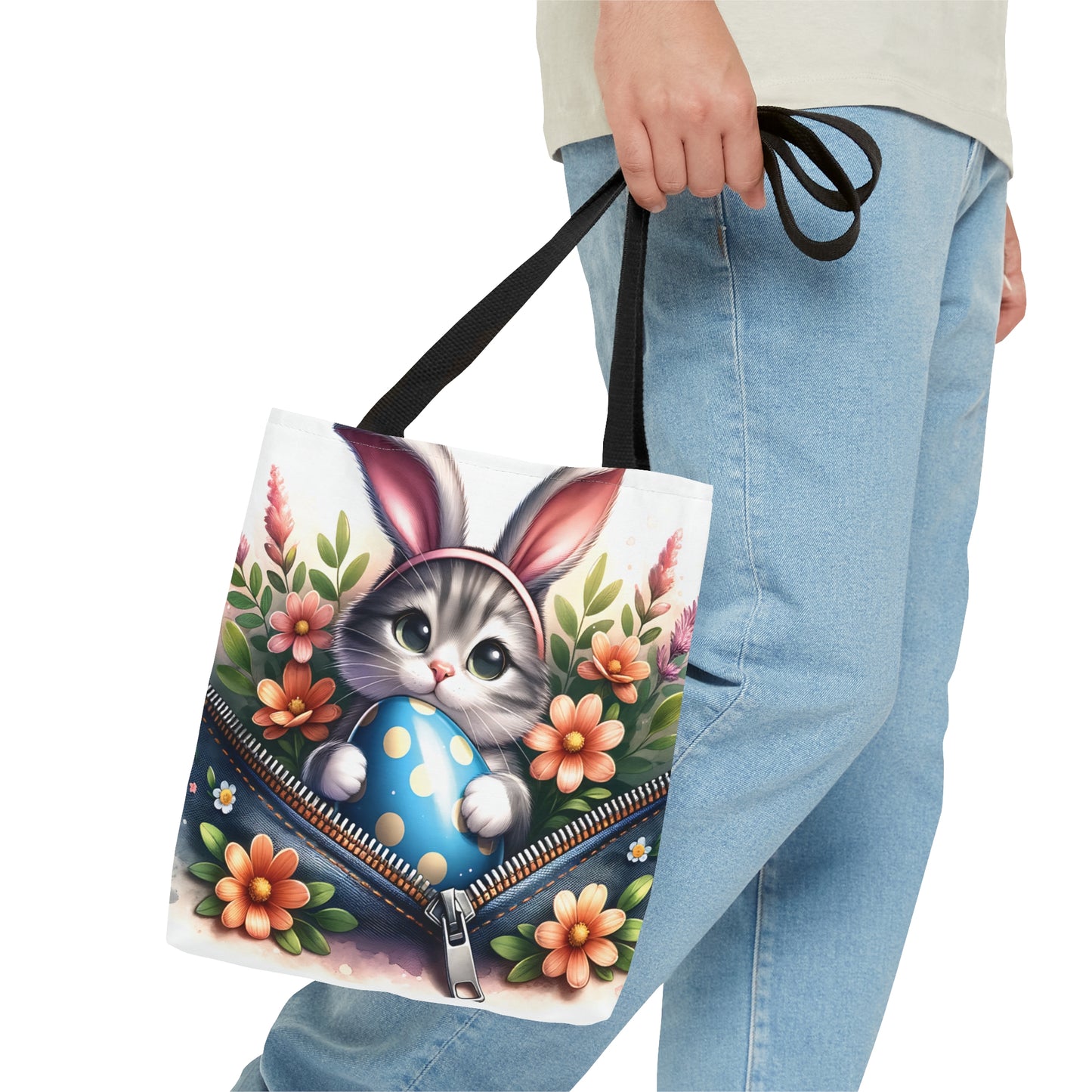 Tote Bag, Easter, Cute Cat with Bunny Ears, Personalised/Non-Personalised Tote bag