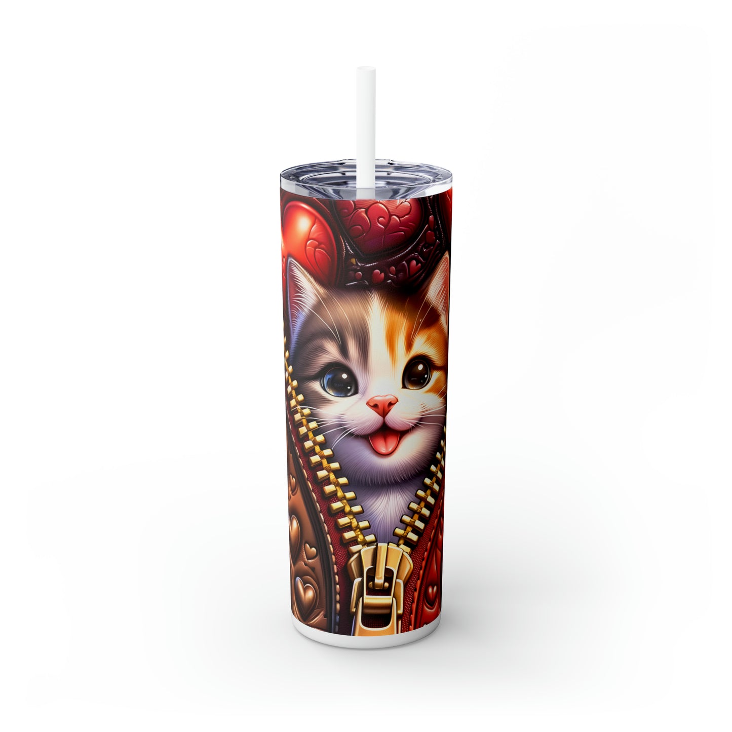 Skinny Tumbler with Straw, 20oz, Cat, Valentines Day, awd-911