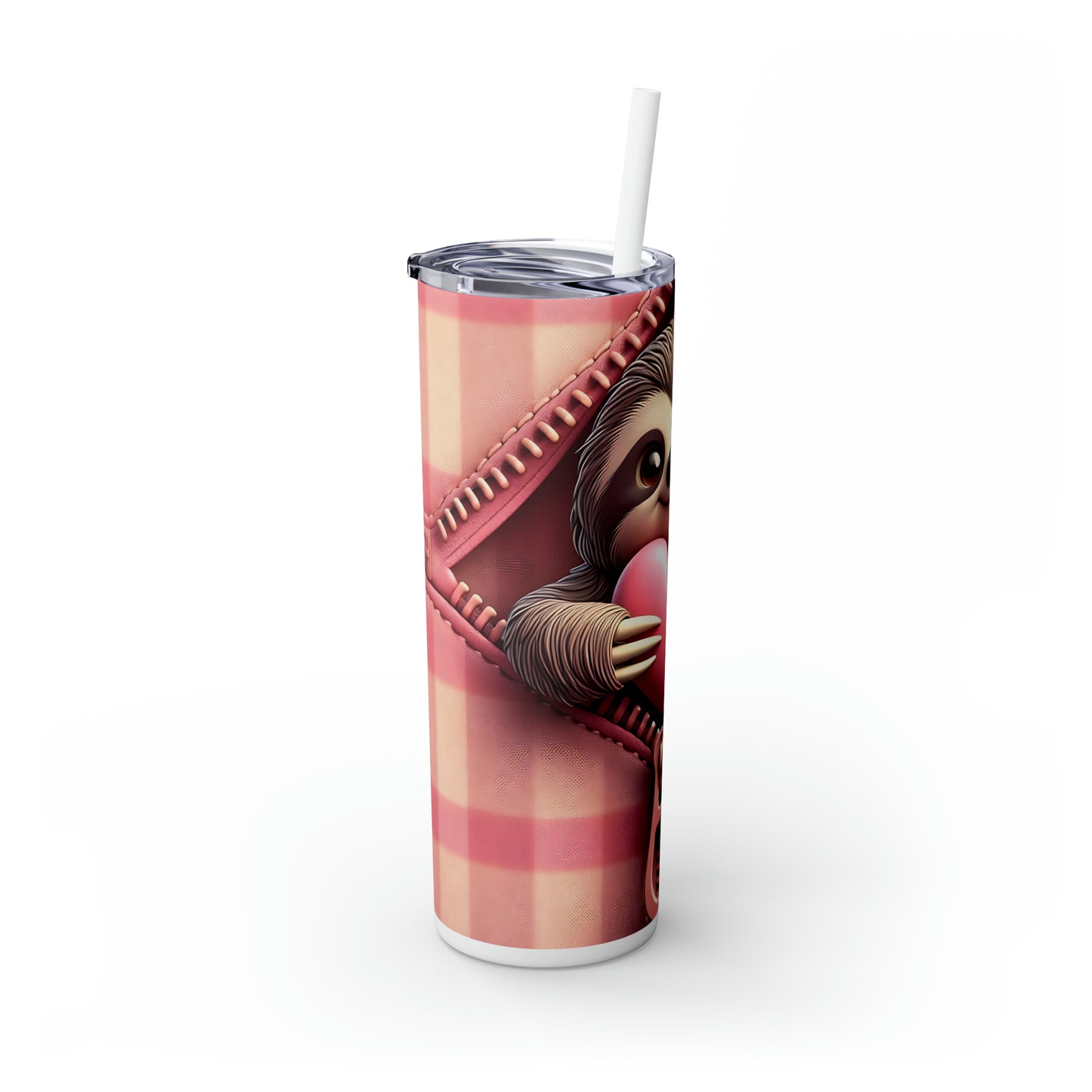 Skinny Tumbler with Straw, 20oz, Sloth, Valentines Day