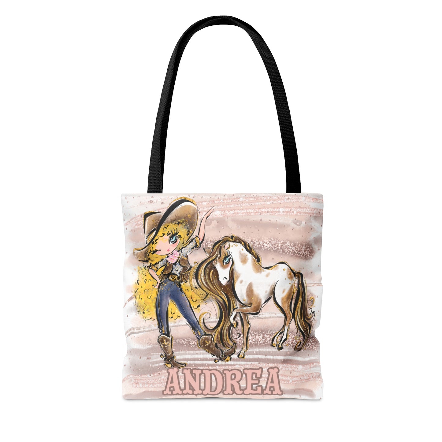 Personalised Tote Bag, Cowgirl & Horse, Blonde Curly Hair, Blue Eyes, Tote bag