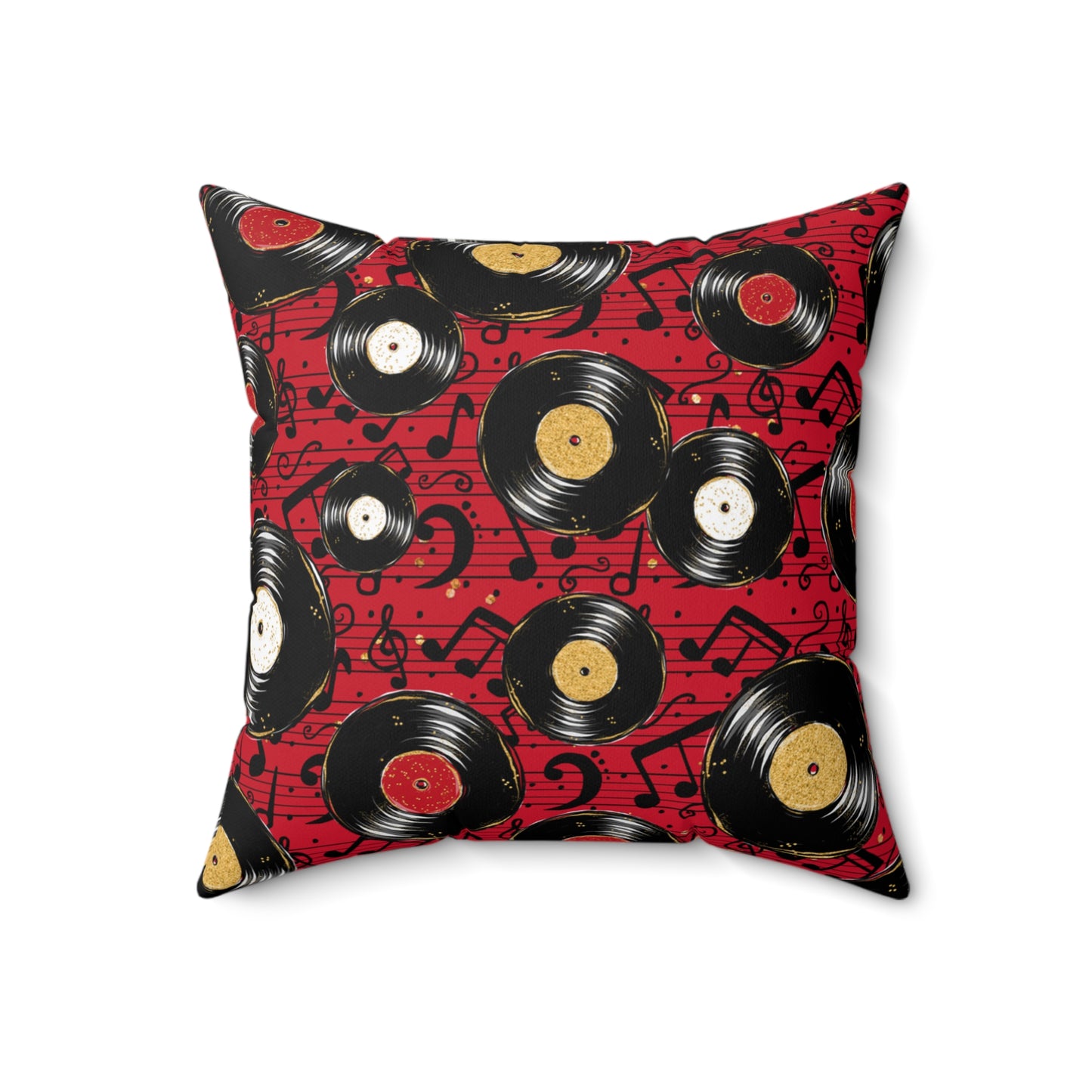 Spun Polyester Square Pillow, Red Music Cushion