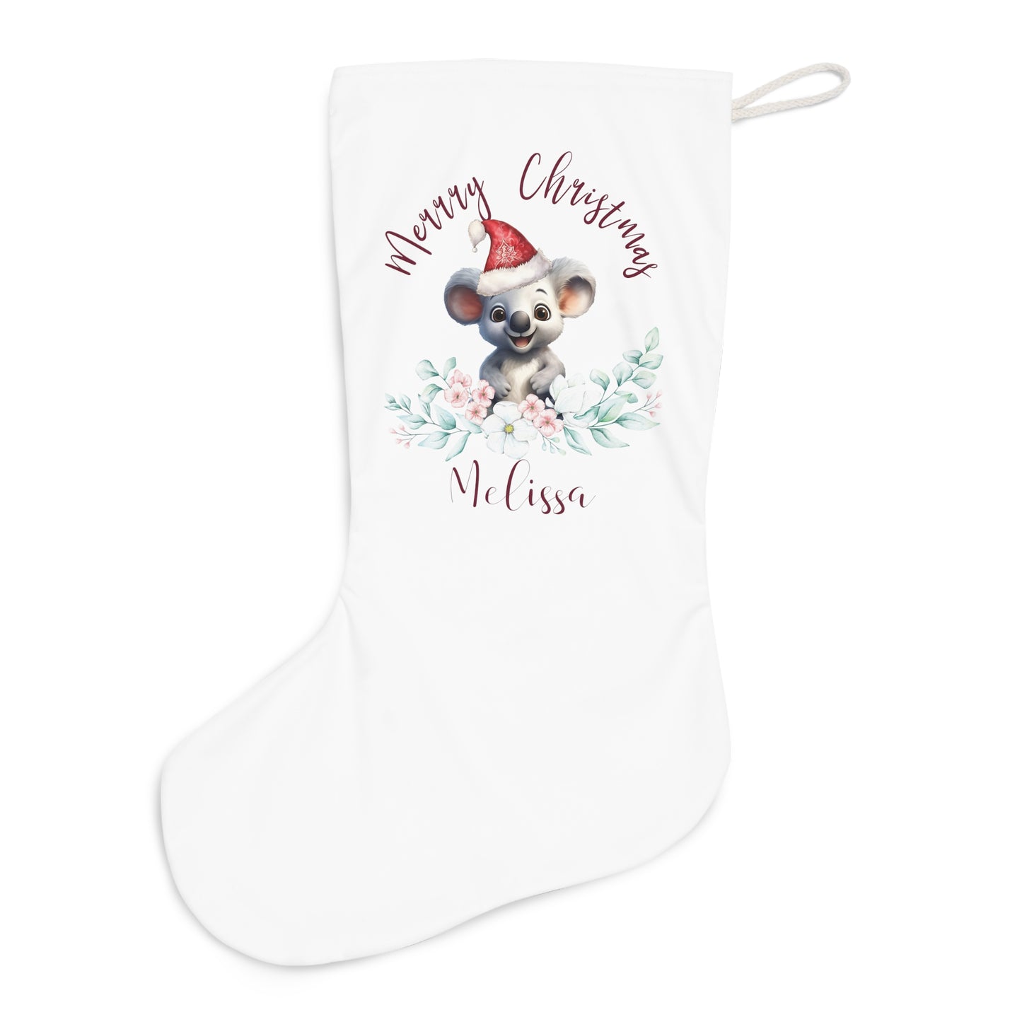 Personalised Santa Stocking, Australian Animals Eucalyptus, Koala