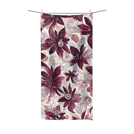 Beach Towel,  Burgandy Floral, Polycotton Towel