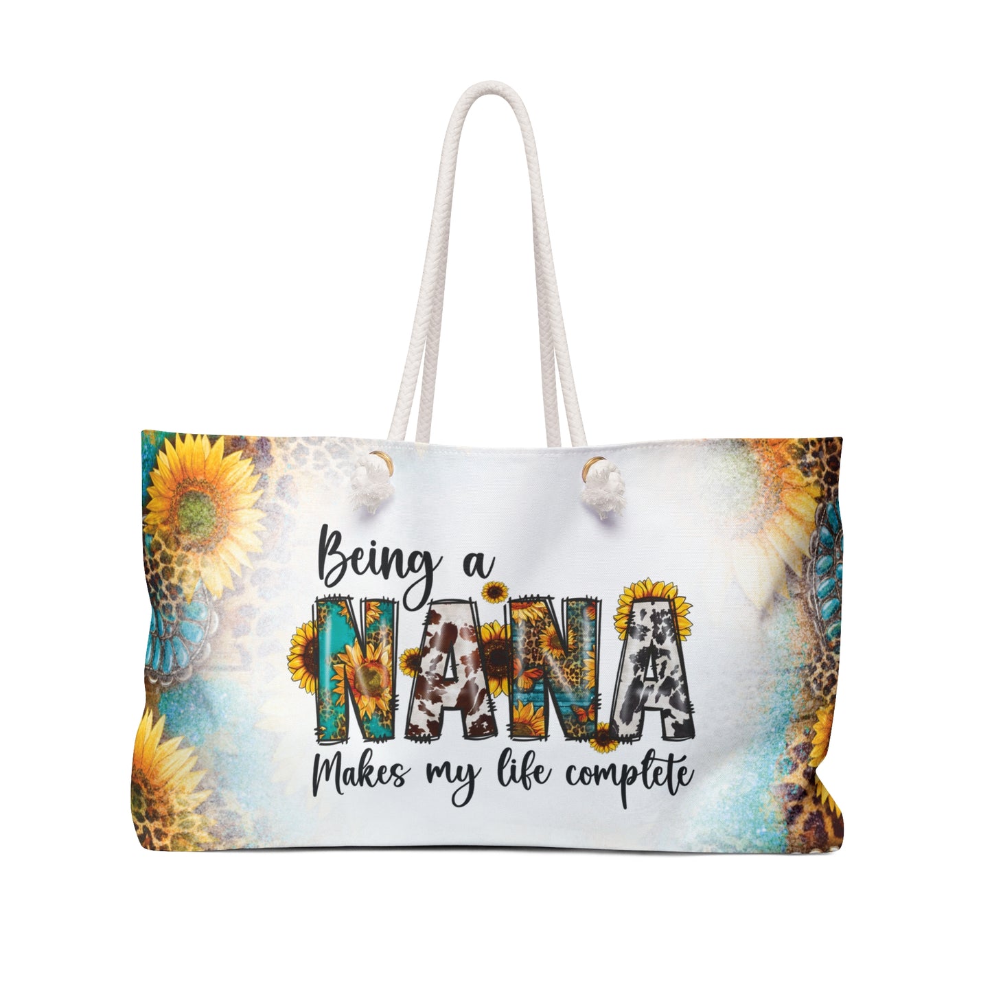 Personalised/Non-Personalised Weekender Bag, Country & Western, Quote, Being a Nana Makes my life Complete, Large Weekender Bag, Beach Bag, Book Bag