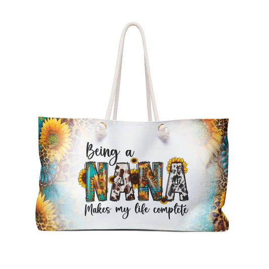 Personalised/Non-Personalised Weekender Bag, Country & Western, Quote, Being a Nana Makes my life Complete, Large Weekender Bag, Beach Bag, Book Bag