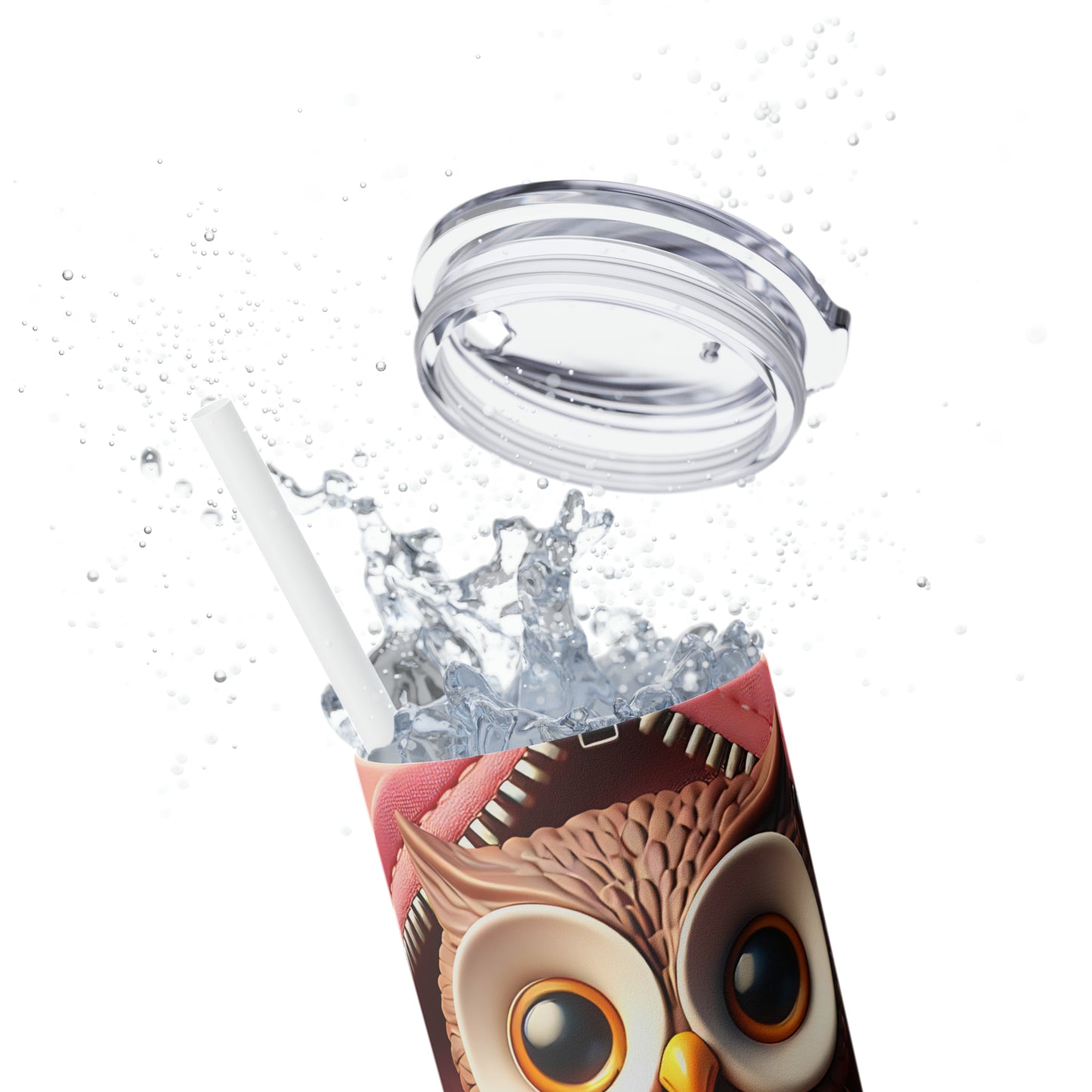 Skinny Tumbler with Straw, 20oz, Owl, Valentines Day