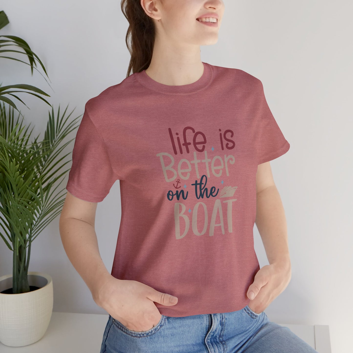 Unisex Adults Jersey Short Sleeve Tee, Cruise Tee, Life is Better on a Boat, 100% Cotton, Light Fabric 142 g/m²