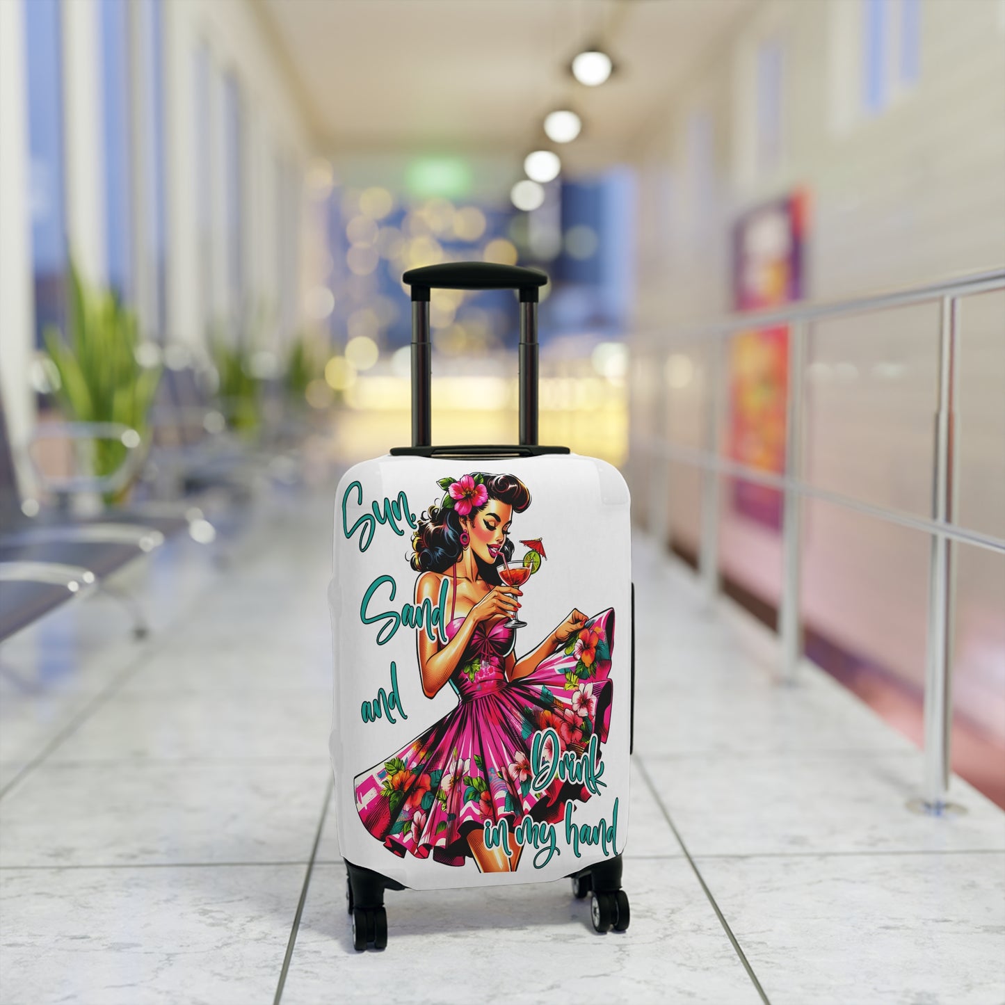 Luggage Cover, Retro Girl, Sun Sand and Drink in Hand, awd-3012