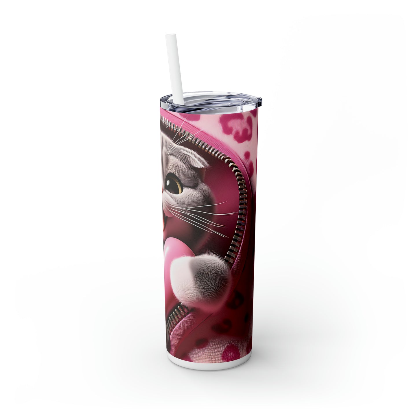 Skinny Tumbler with Straw, 20oz, Cat, Valentines Day, awd-748