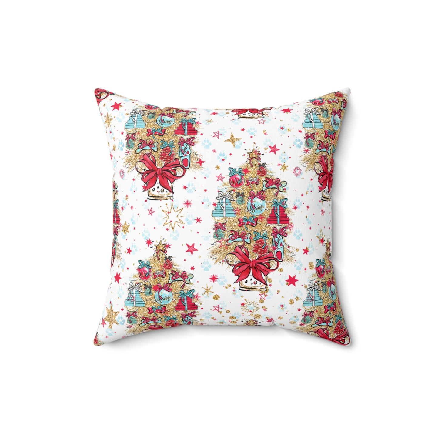 Spun Polyester Square Pillow, Doggie Christmas Tree Cushion