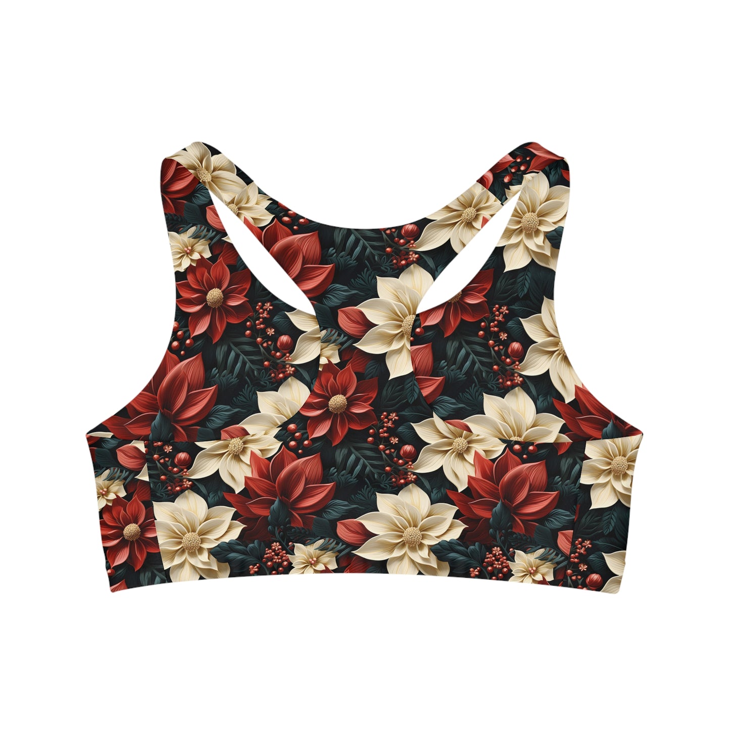 Women's Seamless Sports Bra, Poinsettia, Women's Crop Top, Women's Sportswear, Women's Athleticwear, Women's Activewear