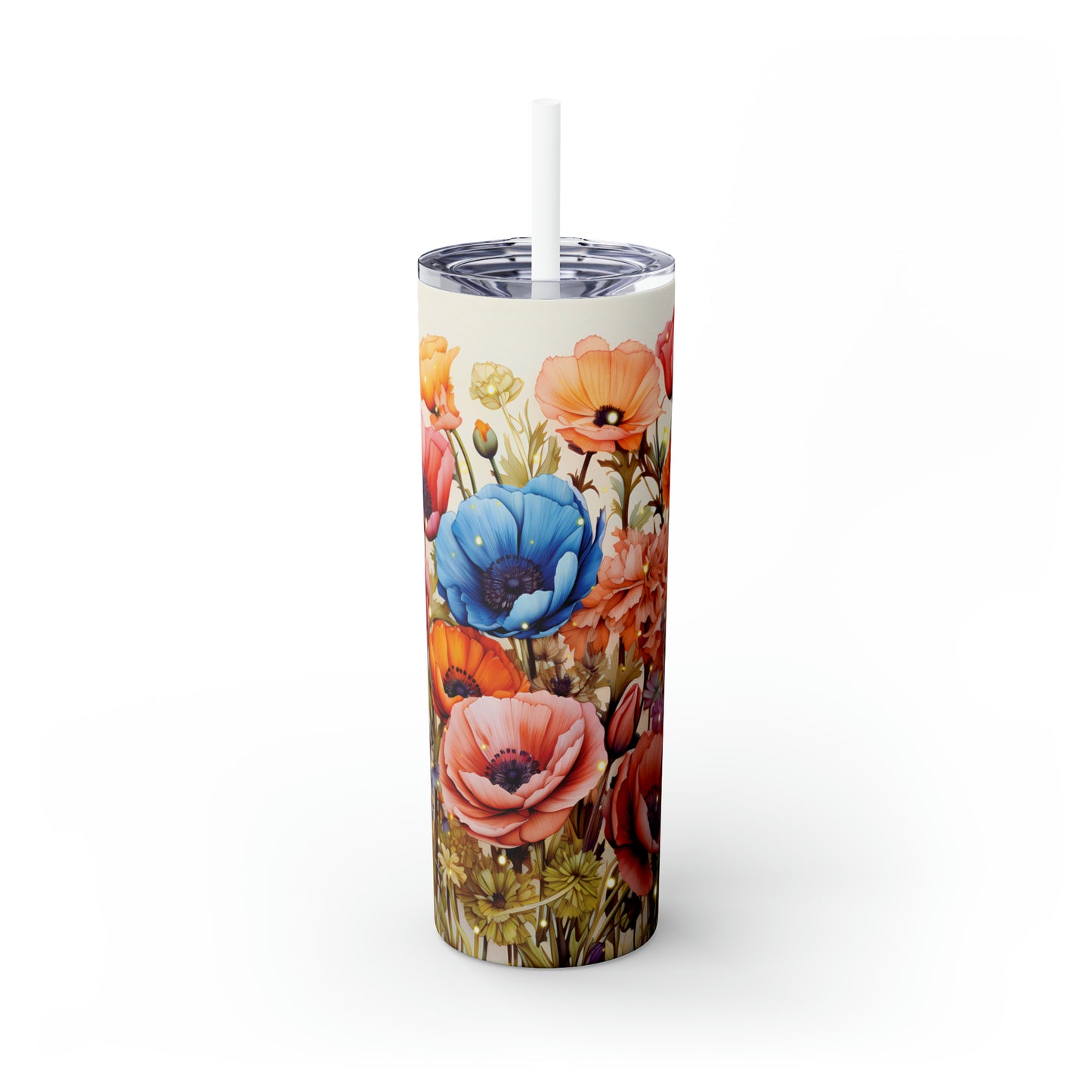 Skinny Tumbler with Straw, 20oz, Floral, awd-425