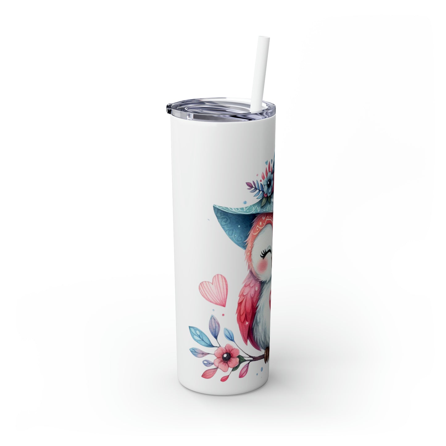 Skinny Tumbler with Straw, 20oz, Owl