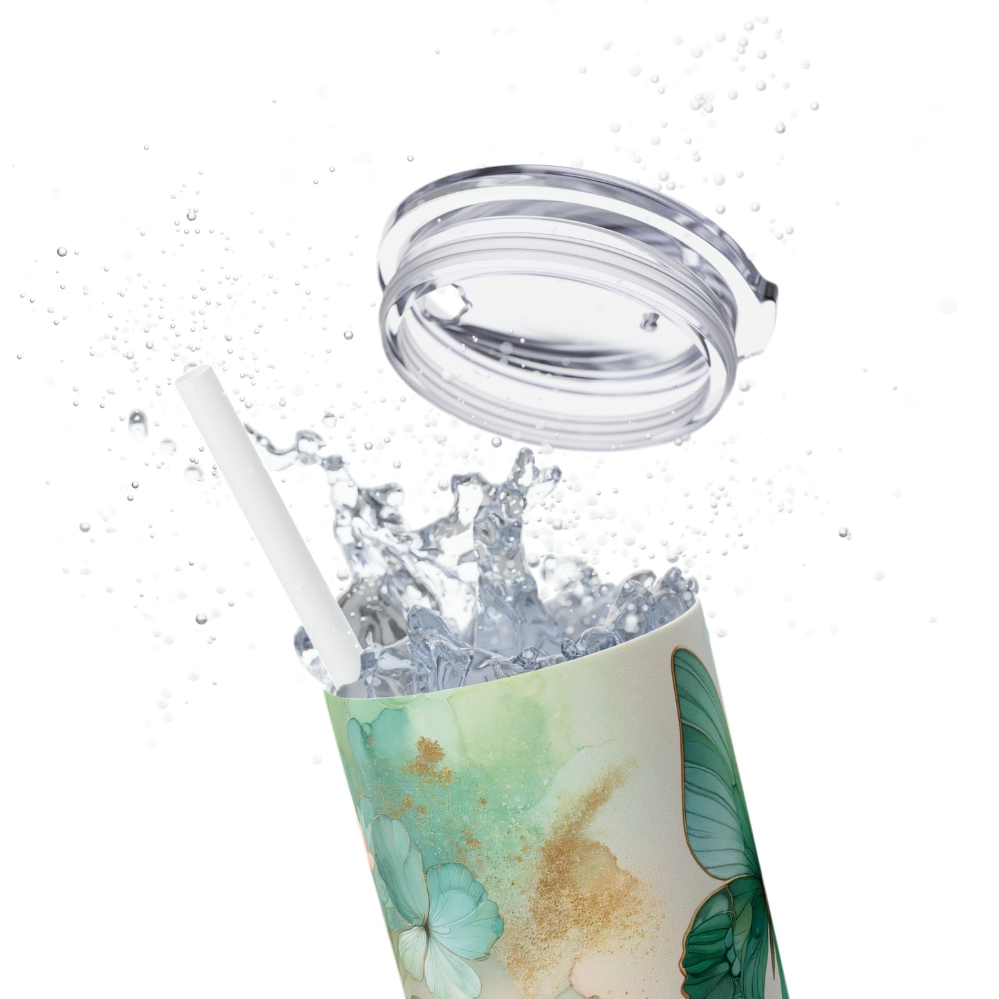 Skinny Tumbler with Straw, 20oz, Floral Butterflies, awd-716