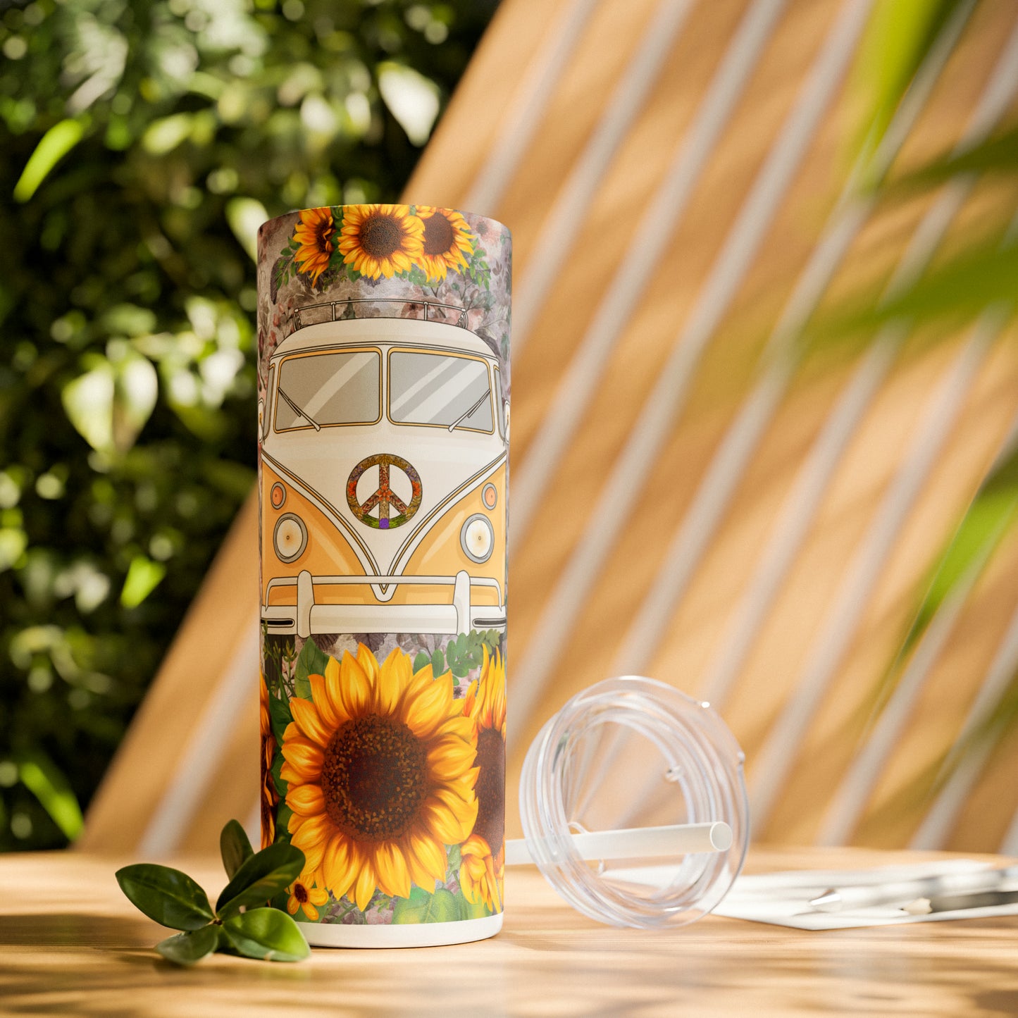 Skinny Tumbler with Straw, 20oz, Sunflower Combi Van