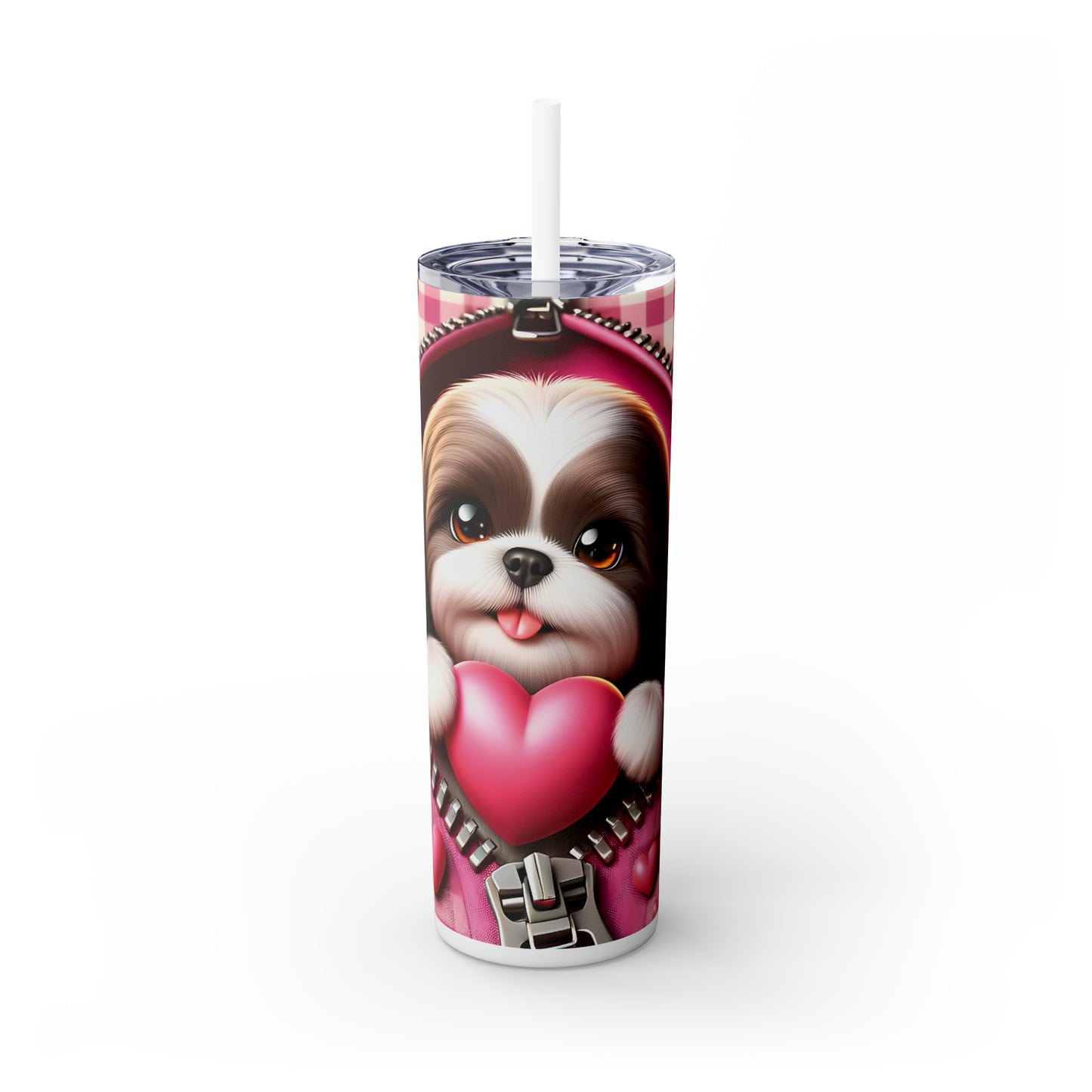 Skinny Tumbler with Straw, 20oz, Dog, Valentines Day, awd-1151