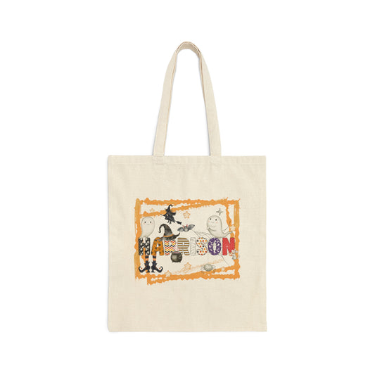 Cotton Canvas Tote Bag, Personalized Trick or Treat Bag, Personalised Halloween Bag, Halloween Tote, Kids Halloween Bag, Trick-or-Treat Bag