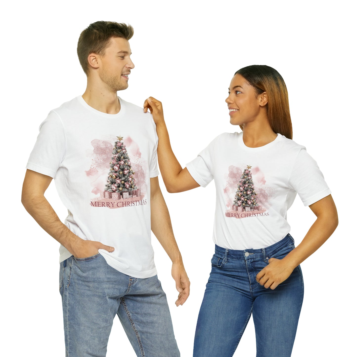 Unisex Adults Jersey Short Sleeve Tee Pink Christmas, Christmas Tree, Christmas TShirt