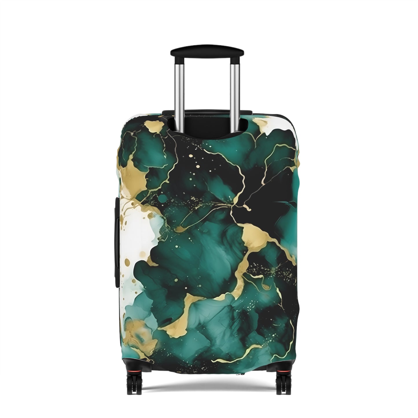 Luggage Cover, Alcohol Ink Green and Gold Floral