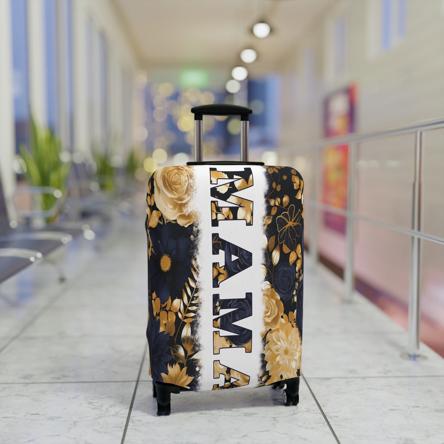 Luggage Cover, Black and Gold Floral, Mama, awd-3111