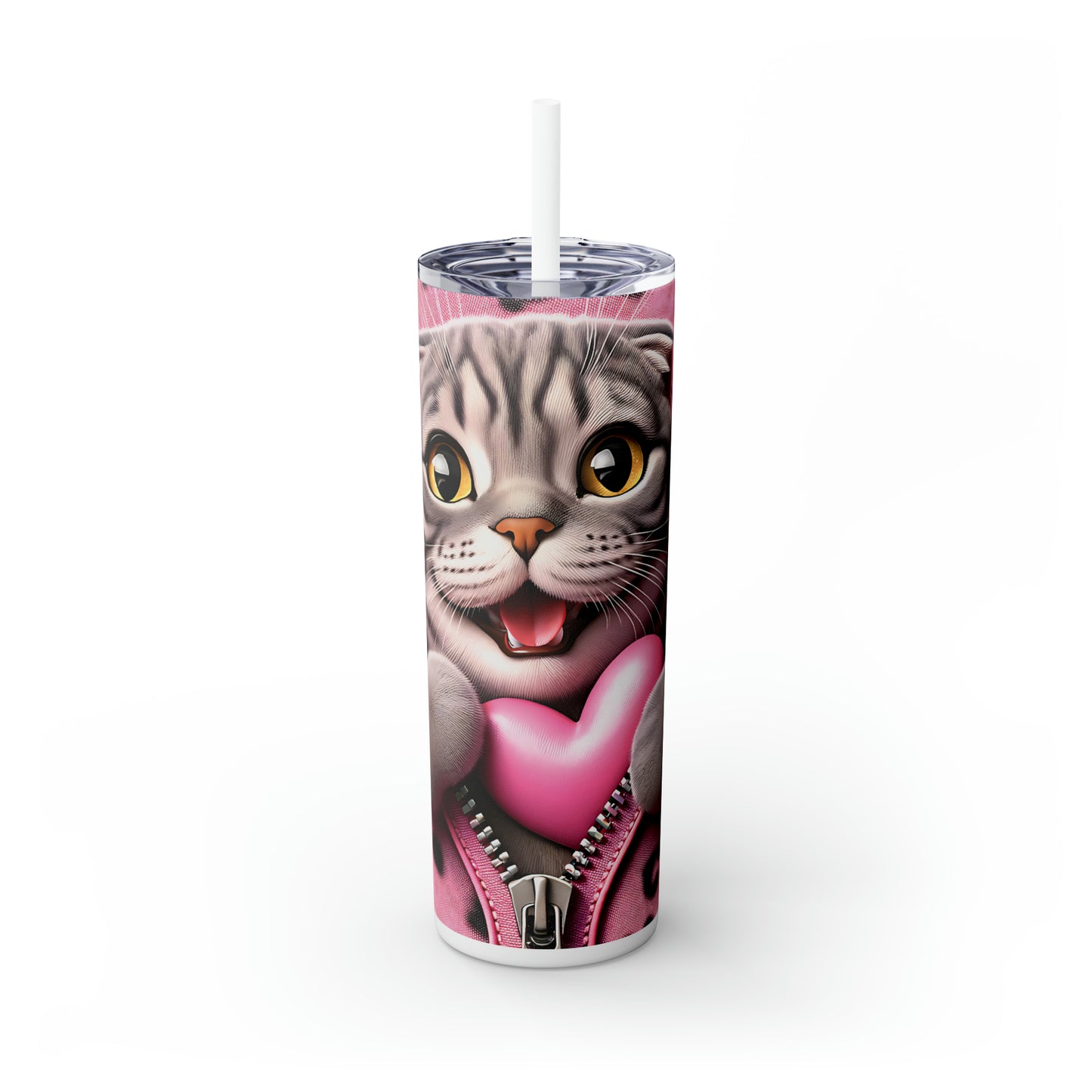 Skinny Tumbler with Straw, 20oz, Cat, Valentines Day, awd-749