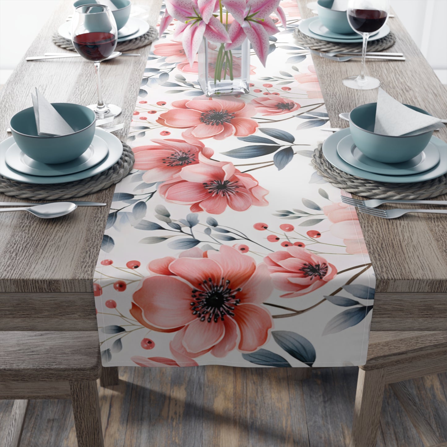 Floral Table Runner, Cotton Twill and Poly Available