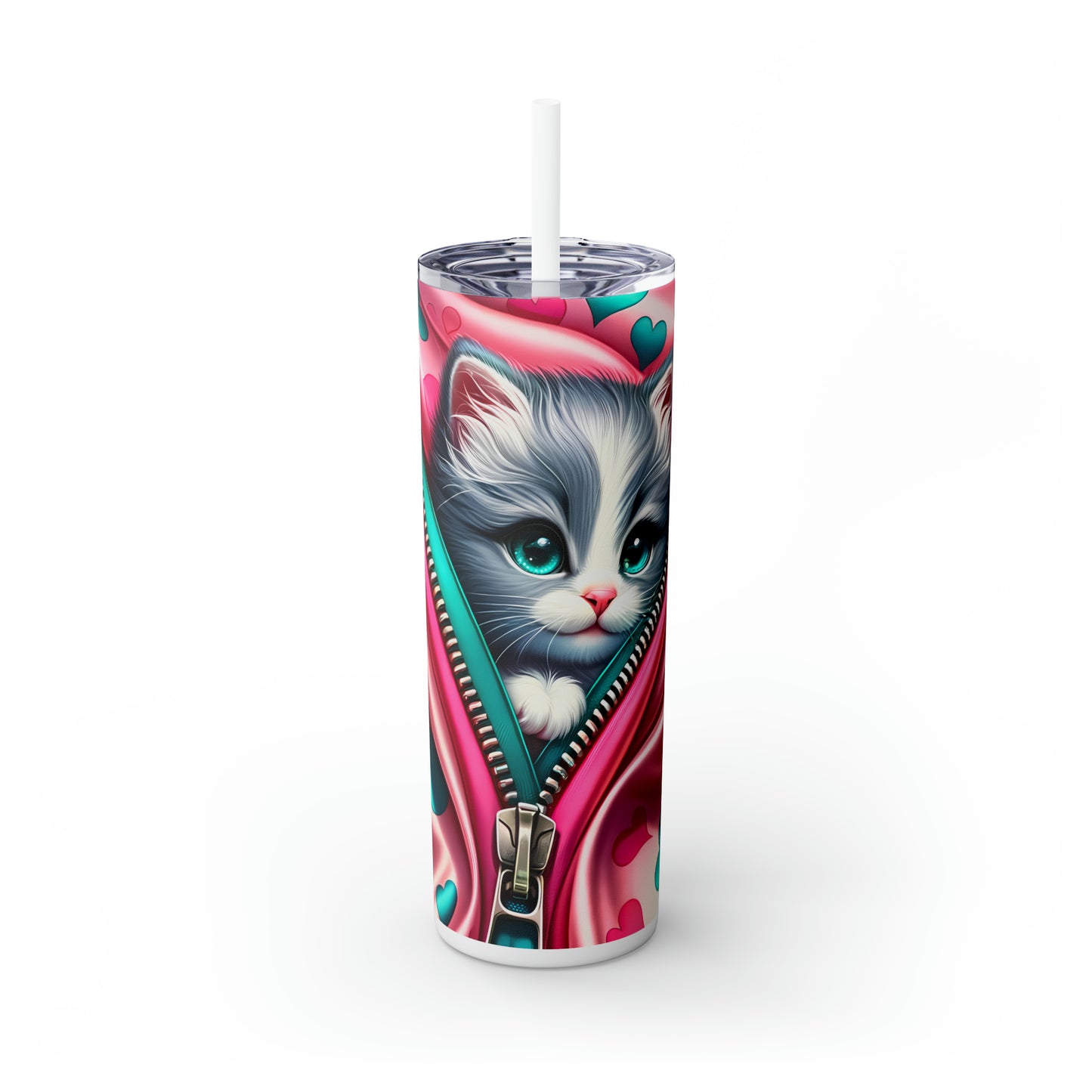 Skinny Tumbler with Straw, 20oz, Cat, Valentines Day, awd-869