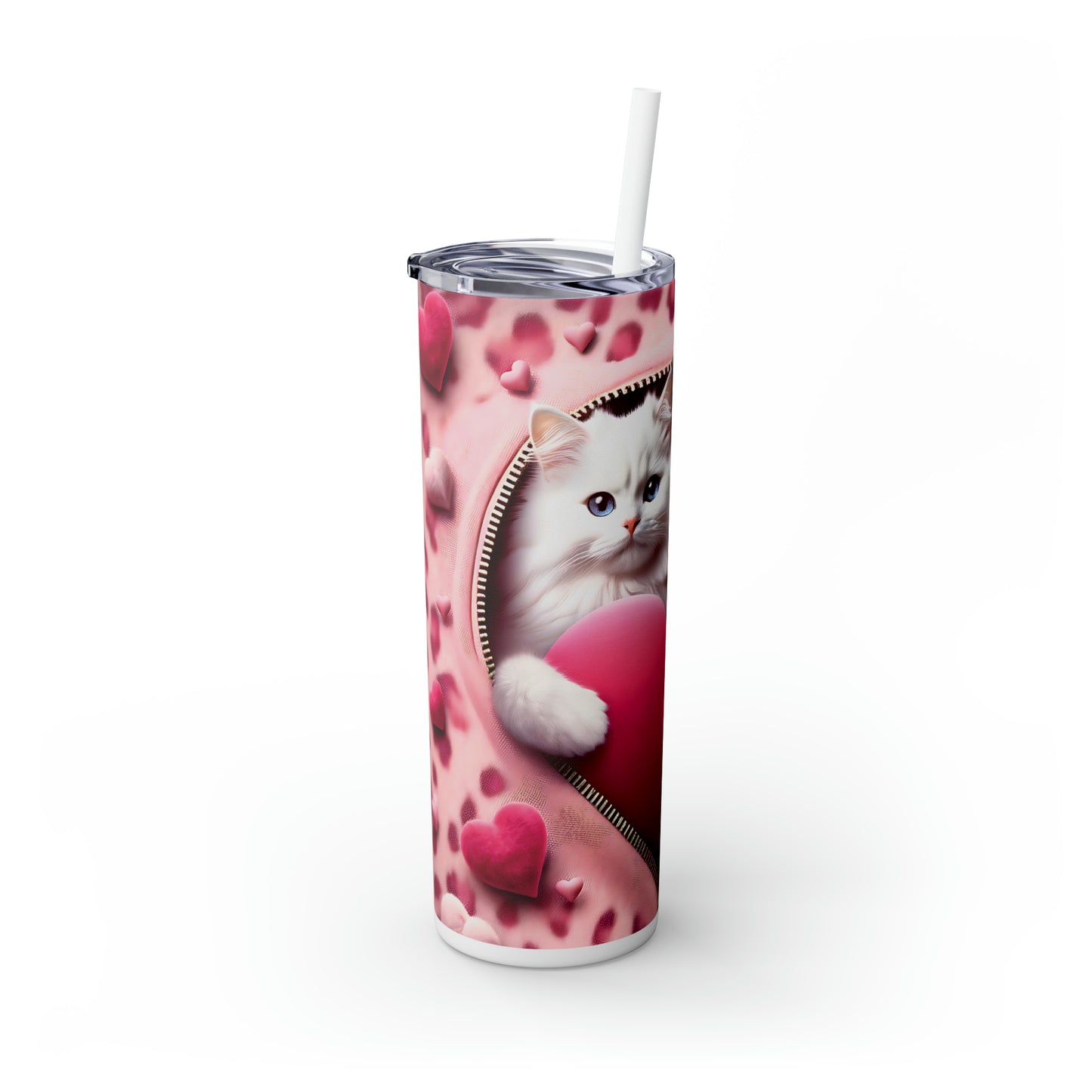 Skinny Tumbler with Straw, 20oz, Cat, Valentines Day, awd-754