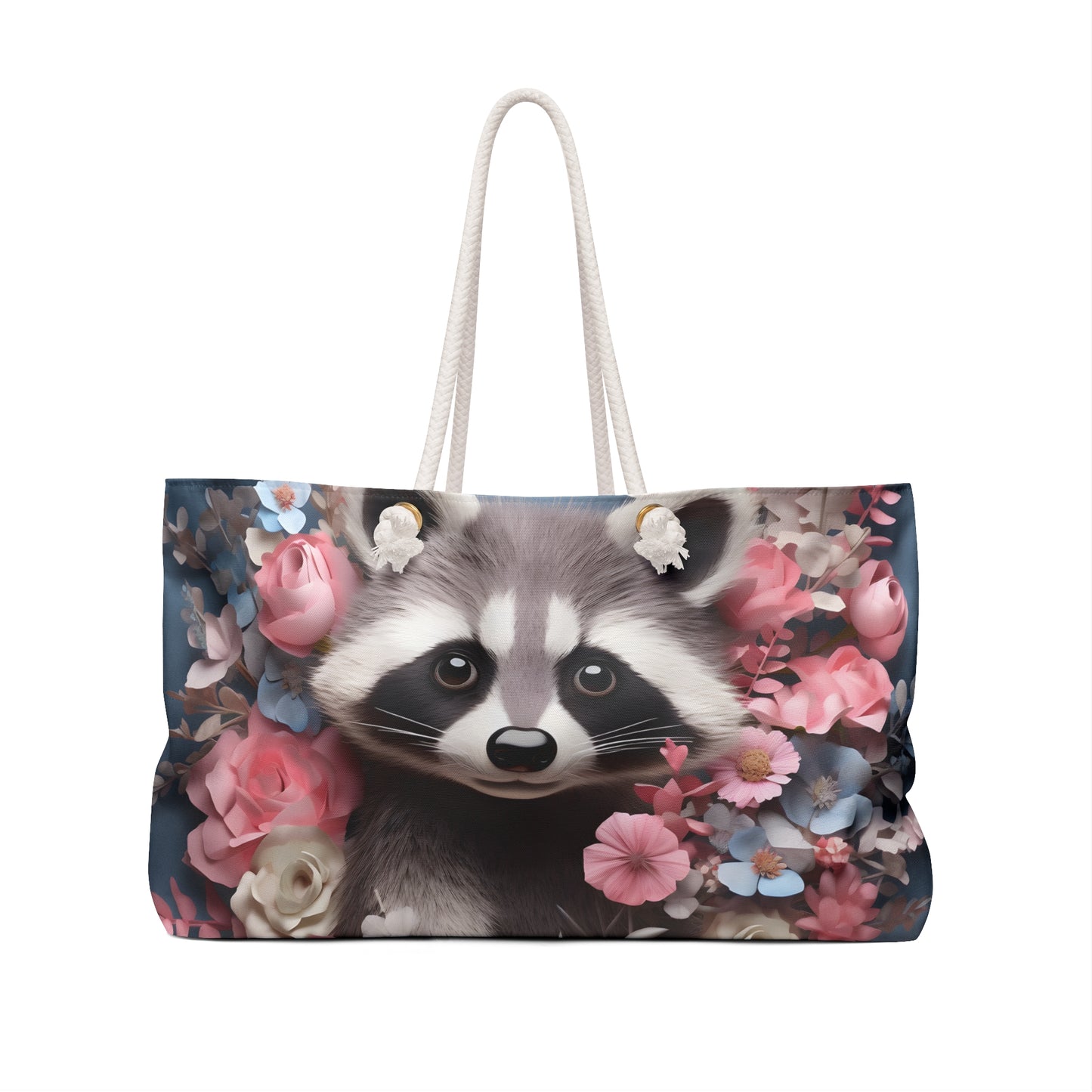 Personalised/Non-Personalised Weekender Bag, Racoon, Large Weekender Bag, Beach Bag, Book Bag