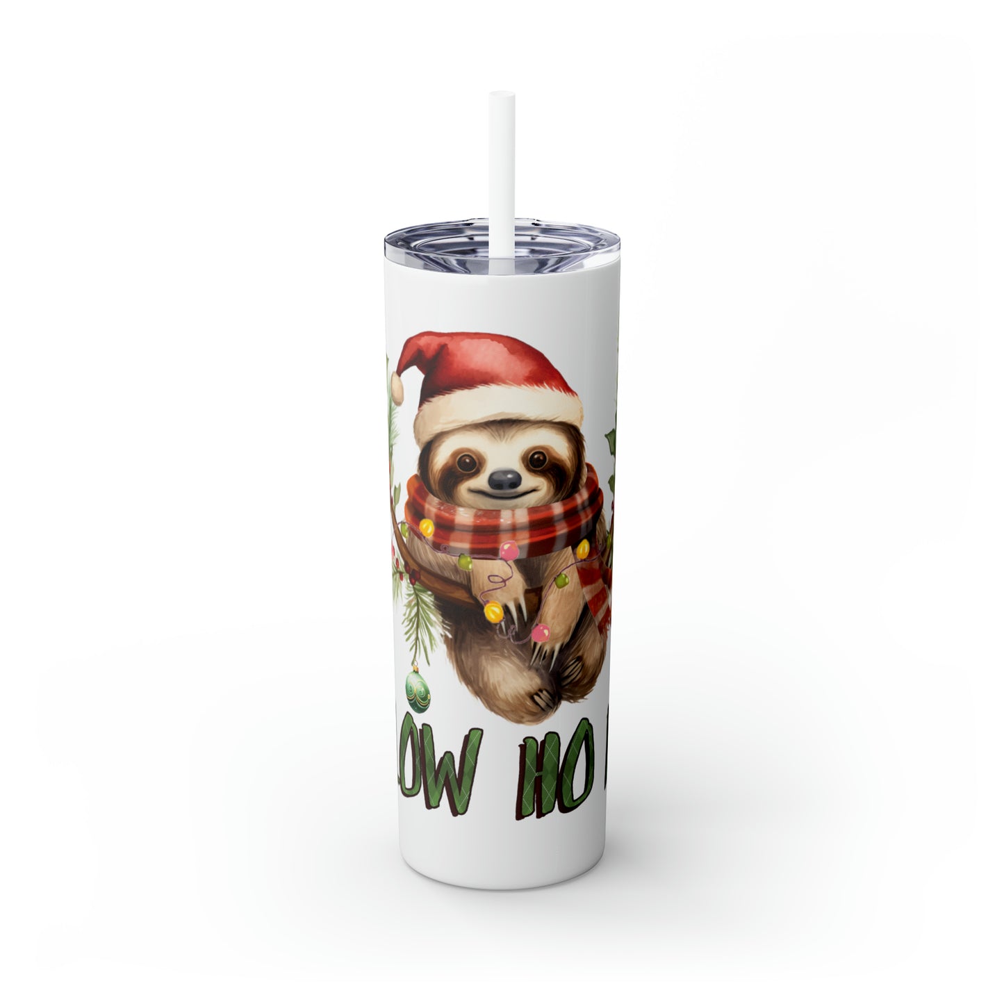 Skinny Tumbler with Straw, 20oz, Christmas, Sloth, awd-809