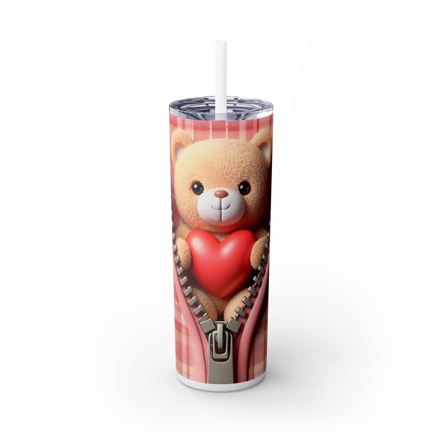 Skinny Tumbler with Straw, 20oz, Bear, Valentines Day, awd-1005