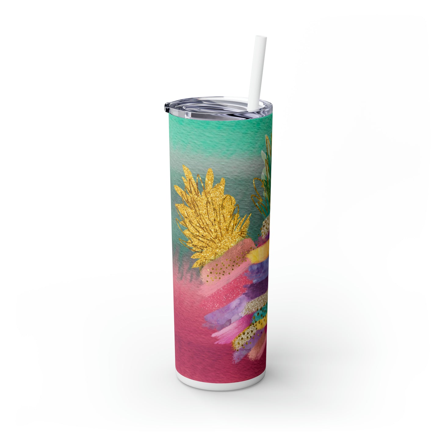 Skinny Tumbler with Straw, 20oz, Pineapples