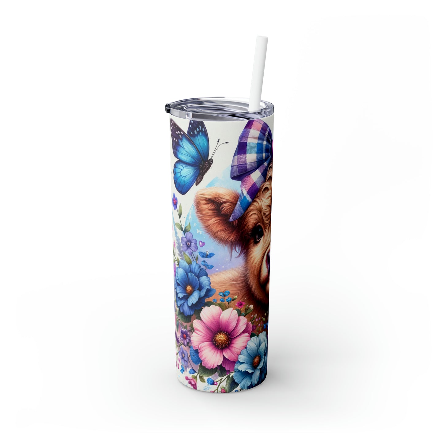 Skinny Tumbler with Straw, 20oz, Baby Highland Cow Pink & Purple