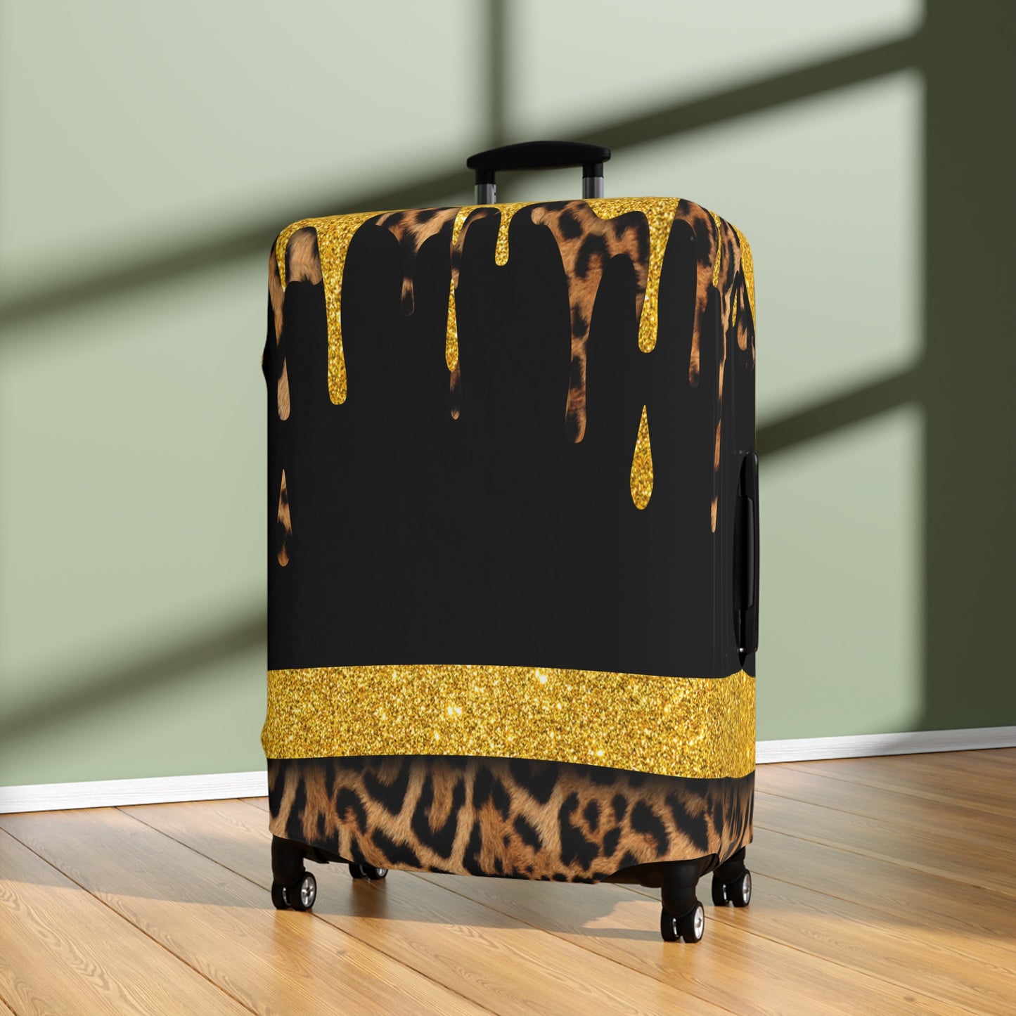 Luggage Cover, Black and Gold Leopard Print, awd-3108