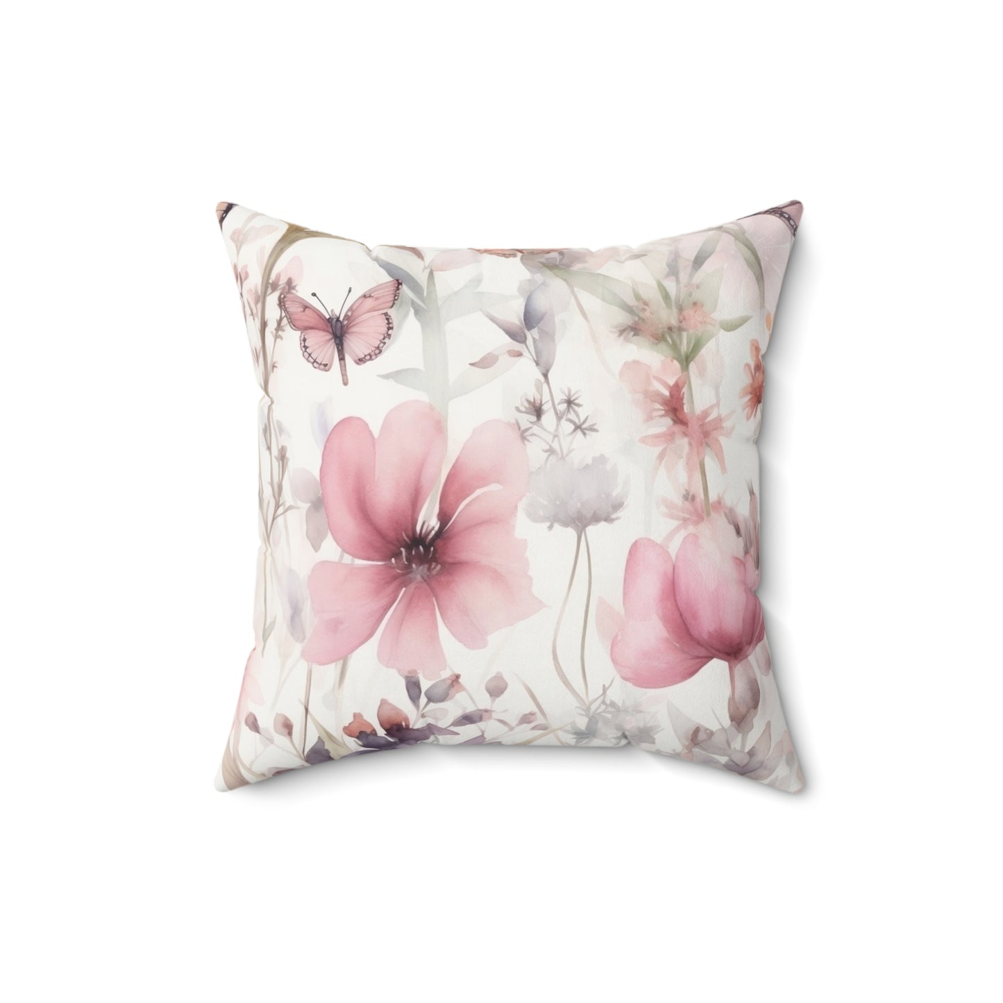 Spun Polyester Square Pillow, Butterfly Floral Cushion