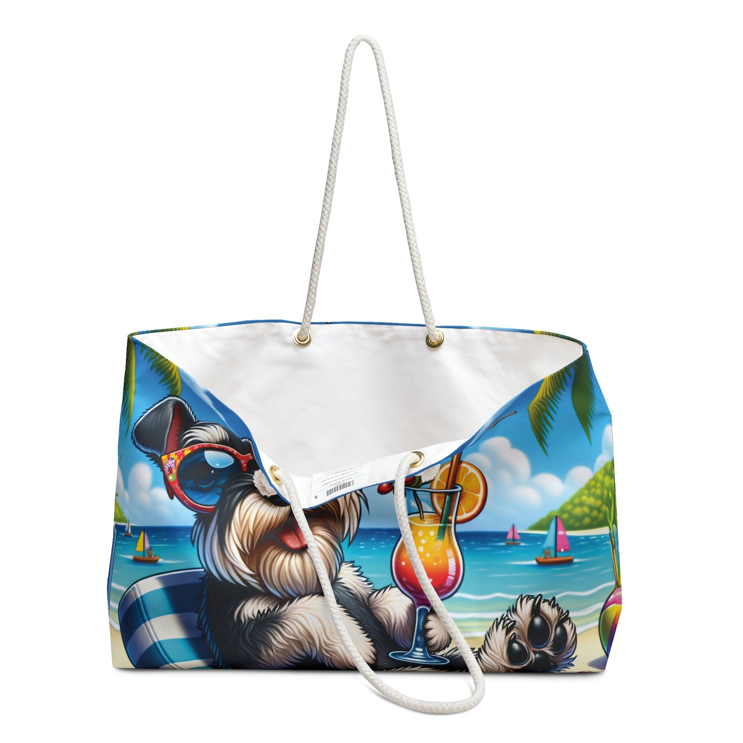 Personalised/Non-Personalised Weekender Bag, Summer Beach Dog, Miniature Schnauzer, Large Weekender Bag, Beach Bag, Book Bag