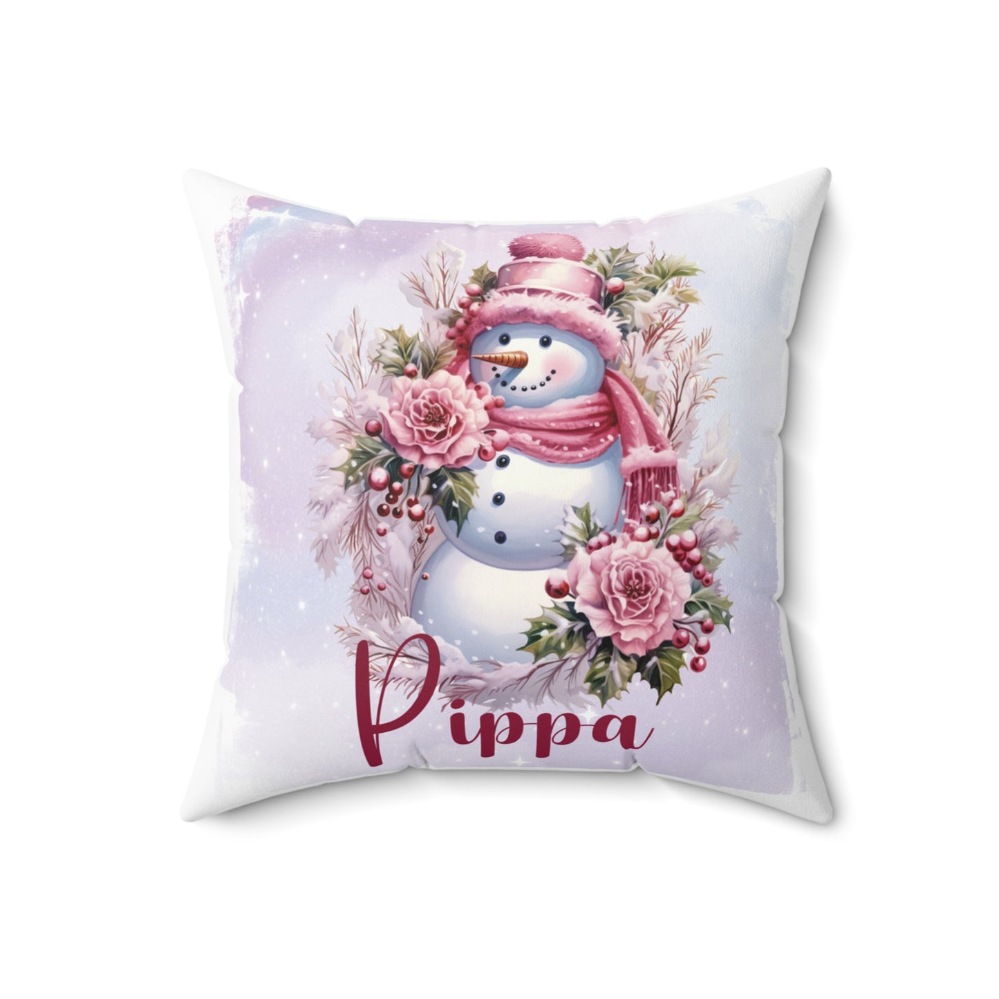 Personalised Christmas Cushion, Purple Christmas, Snowman, Polyester Square Cushion, Christmas cushion