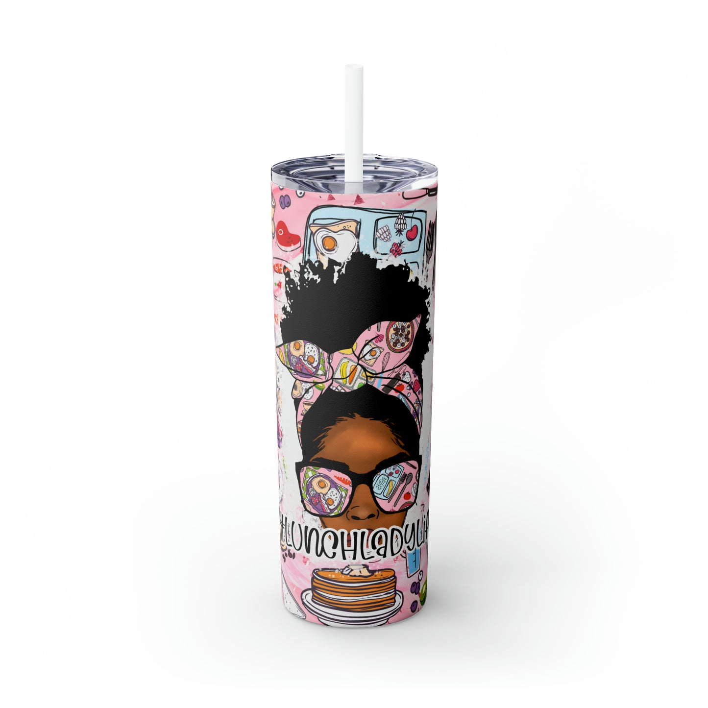 Skinny Tumbler with Straw, 20oz, Lunch Lady