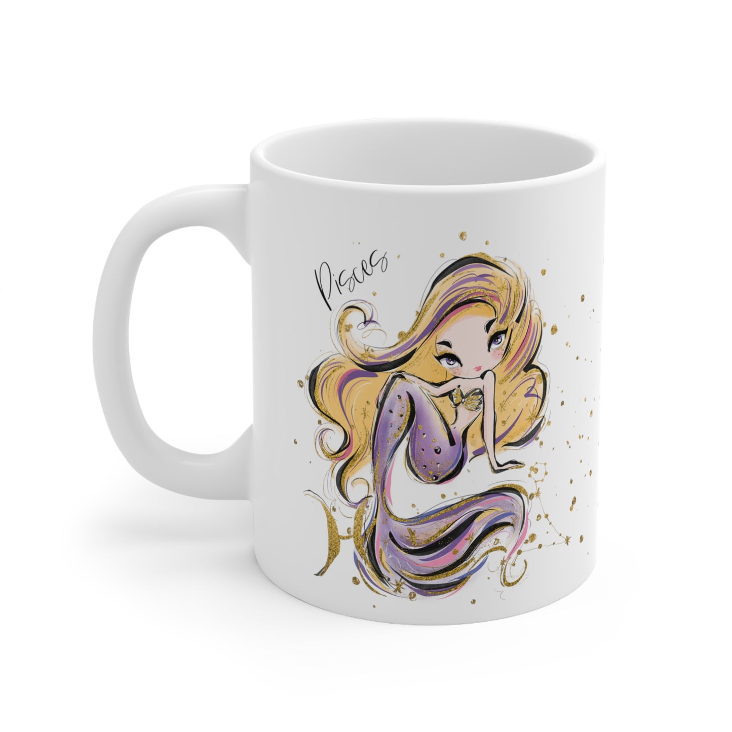 Personalised/Non Personalised Zodiac Sign, Pisces, Ceramic Mug 11oz