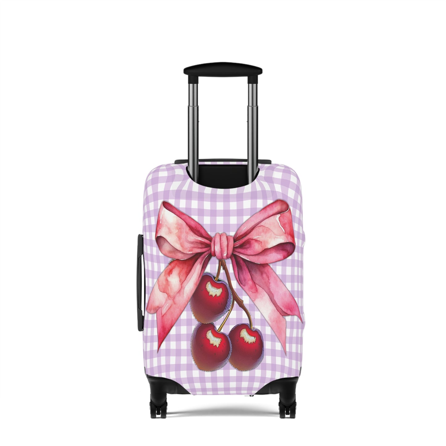 Luggage Cover, Rockabilly, Coquette, Pastel Dark Purple Gingham, Cherries and Ribbon, awd-2515